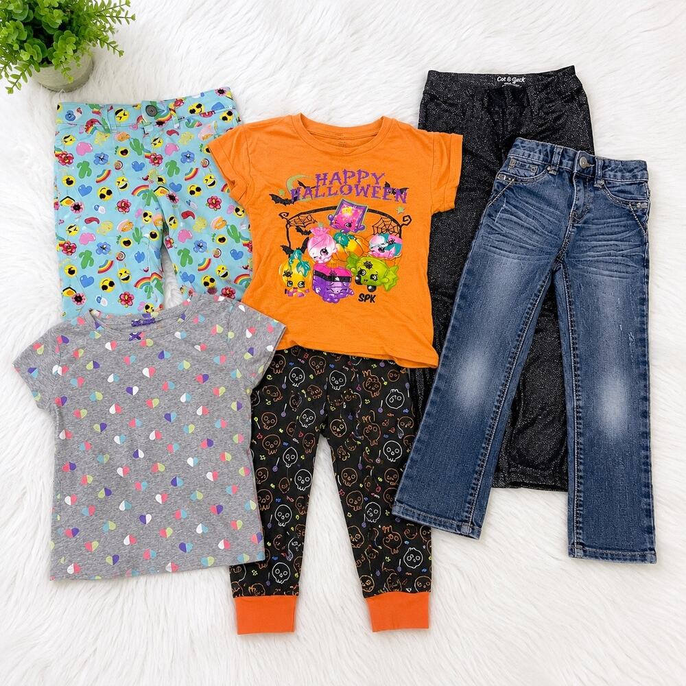 Girls Sz 5T 6 6X Clothing Bundle Lot of 7 Jean Legging Shirt Shopkins Halloween